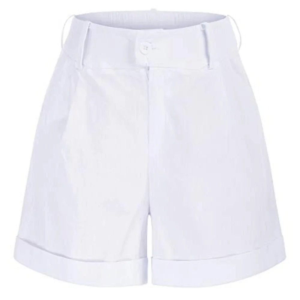 Belle Poque Womens White High Waisted‎ Pleated Dressy Shorts Retro Cuffed NEW